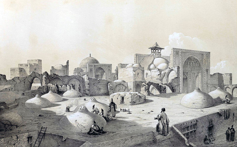 Royal_Mosque_and_terraces_of_houses,_Qazvin_by_Eugène_Flandin